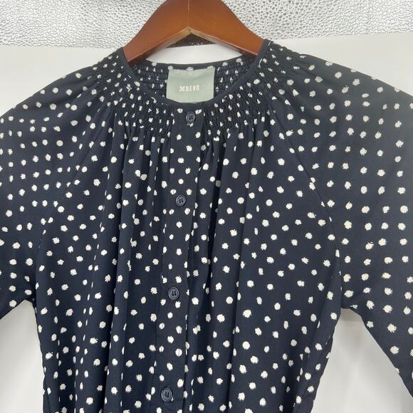 Maeve Anthropologie Preparation Button Front Shirt Dress Polka Dots Navy size XS - Picture 9 of 11